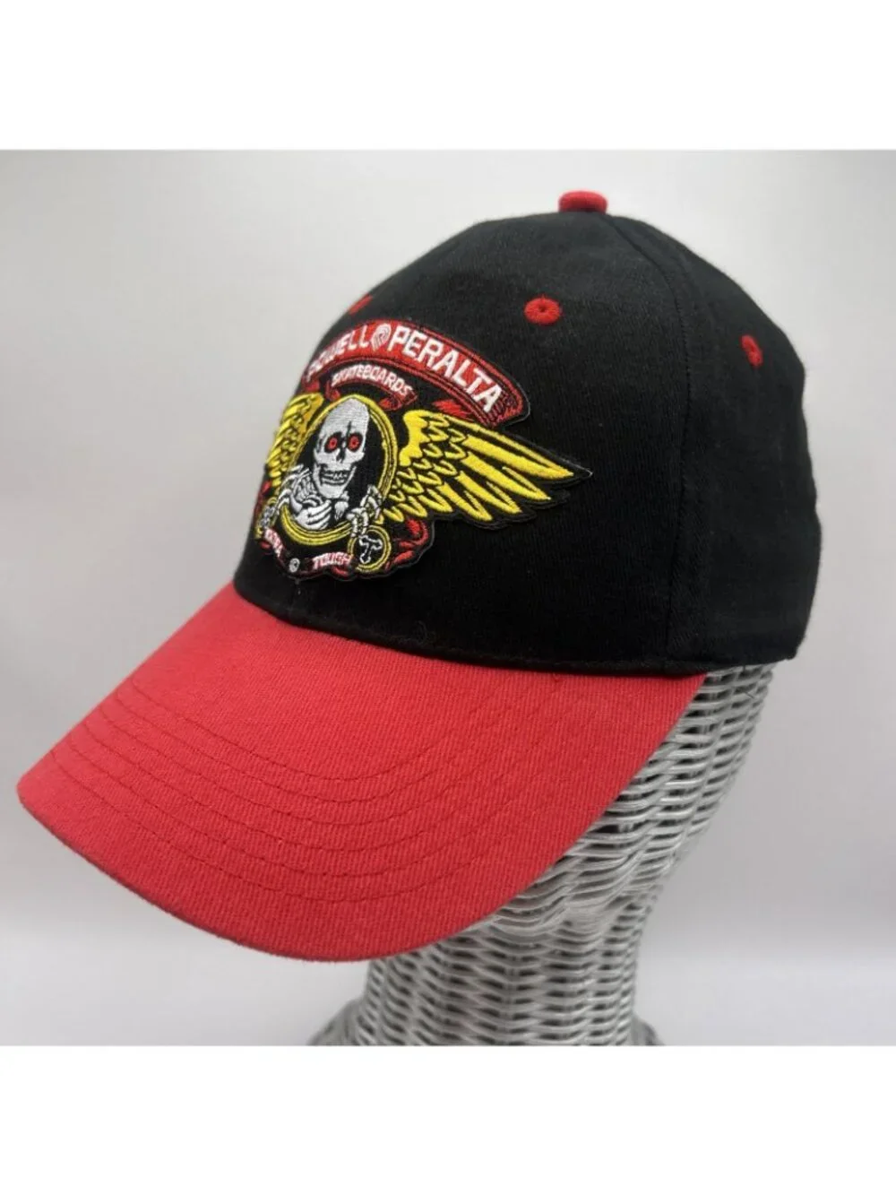 Powell Peralta Winged Ripper Red Black Skateboarding Hat Skeleton Vintage Skate